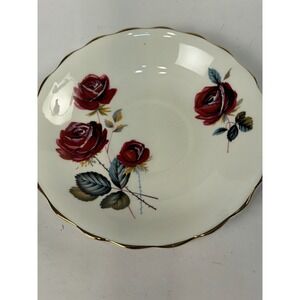 Vintage Rosina Bone China Saucer Red Rose Floral Gold Trim Made in England